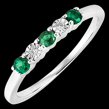 Bird of Paradise wedding band - emerald and diamonds - 9 carat white gold