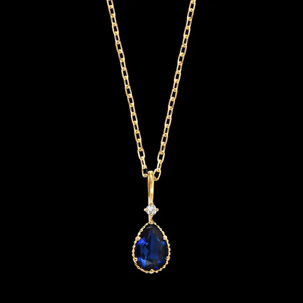 Collier Azuréna – Or jaune 9 carats, saphir et diamant synthétiques