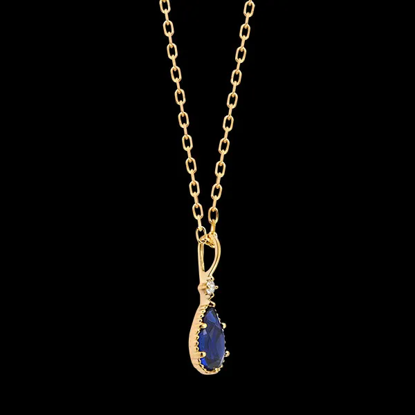 Collier Azuréna – Or jaune 9 carats, saphir et diamant synthétiques