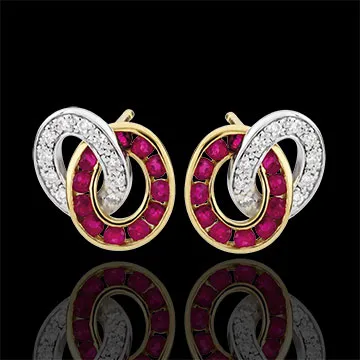 Boucles d'oreilles Duorama - rubis et diamants - or blanc et or jaune 9 carats