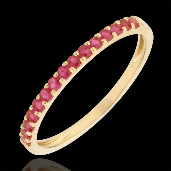 Bague Oiseau de Paradis - un rang - or jaune 9 carats et rubis