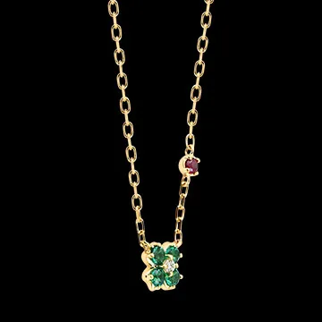 Collier Chanceuse – Or jaune 9 carats avec rubis, émeraudes et diamant synthétiques