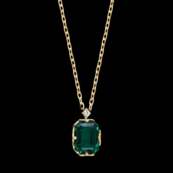 Elise Necklace – 9ct Yellow Gold, Synthetic Emerald and Diamond