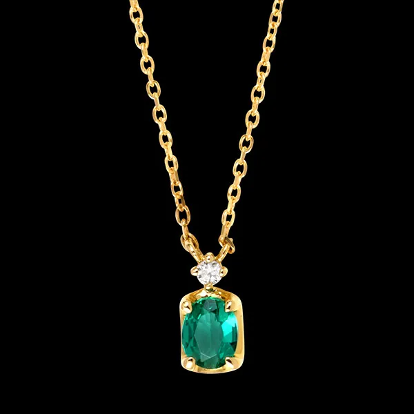 Calypso Necklace – 9ct Yellow Gold with Lab-Created Diamond and Lab-Created Emerald