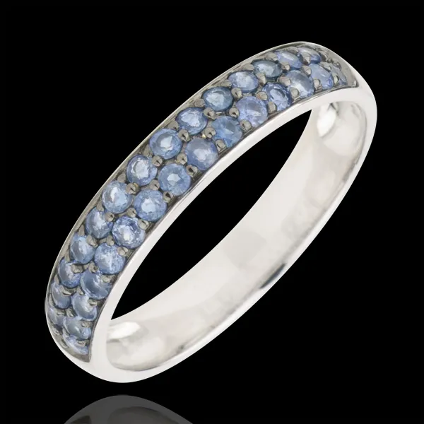 Bague Oiseau de Paradis - deux rangs - or blanc 9 carats et saphir bleu