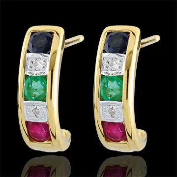 Boucles d'oreilles Lola - émeraude, saphir, rubis et diamant - or jaune 9 carats
