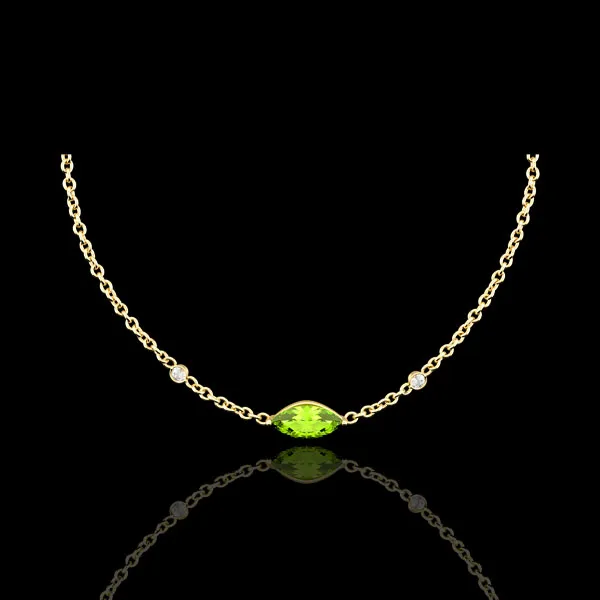 Collier Regard d'Orient - péridot et diamants - or jaune 9 carats