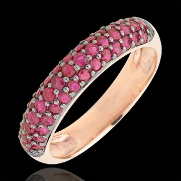Ring Bird of Paradise - three lines - rose gold and ruby