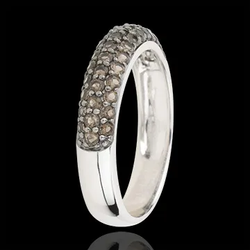 Ring Bird of Paradise - three lines - white gold and smoky quartz