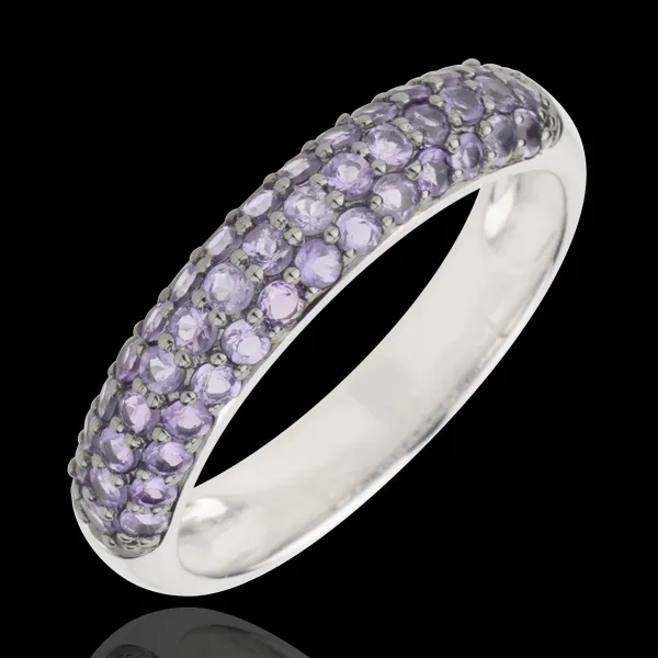 Ring Bird of Paradise - three lines - white gold and amethyst