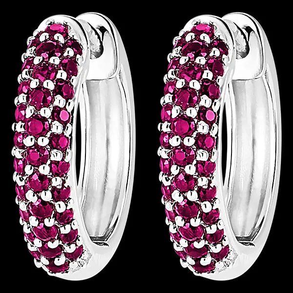 Boucles d'Oreilles Oiseau de Paradis - Créoles rubis - or blanc 9 carats