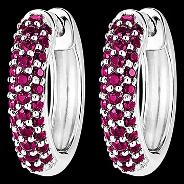 Boucles d'Oreilles Oiseau de Paradis - Créoles rubis - or blanc 9 carats