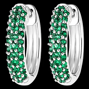 Boucles d'Oreilles Oiseau de Paradis - Créoles émeraudes - or blanc 9 carats