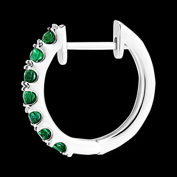 Hoop Earrings Bird of Paradise - semi-paved - 18 carat white gold and emeralds