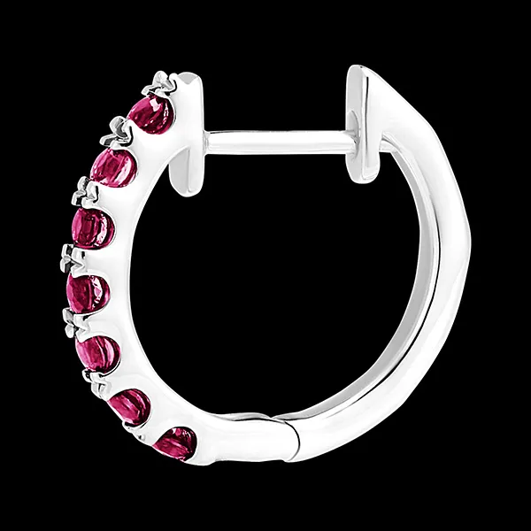 Hoop Earrings Bird of Paradise - semi-paved - 9 carat white gold and rubies