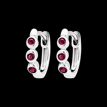 Créoles Oiseau de Paradis - Trio Rubis - or blanc 18 carats et rubis