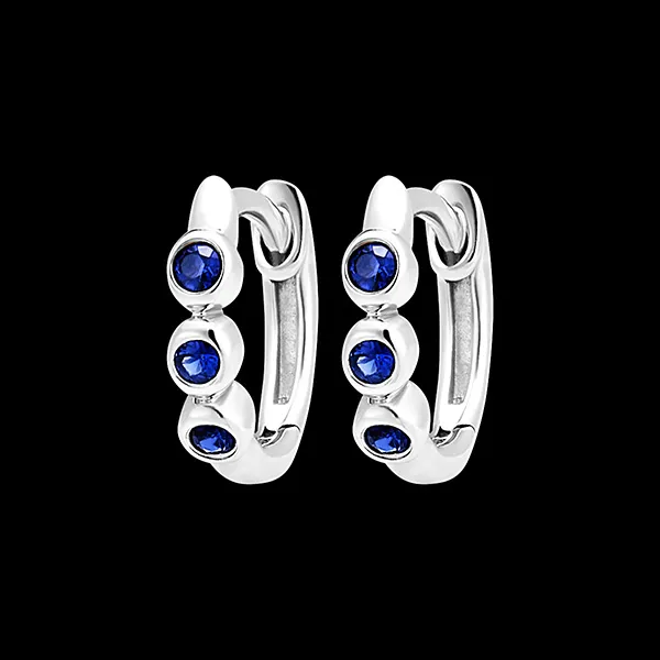 Créoles Oiseau de Paradis - Trio Saphir - or blanc 18 carats et saphir