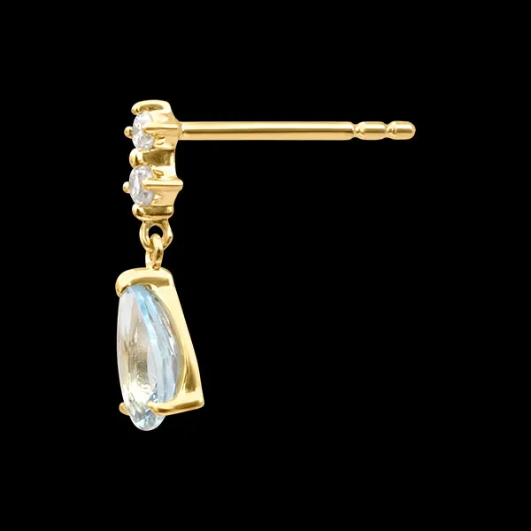 Boucles d’oreilles pendantes Elvara – Or jaune 9 carats, aigue-marines et diamants synthétiques