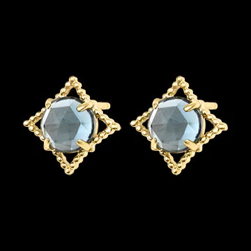 Boucles d’oreilles puces Thaléa – Or jaune 9 carats et topazes bleues