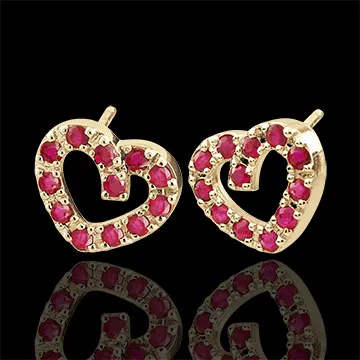 Boucles d'oreilles Coeur en fête - Rubis - or jaune 9 carats