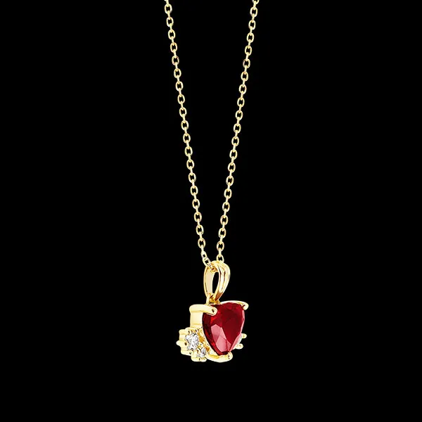 Carmine Necklace – 9ct Yellow Gold with Diamonds and Synthetic Rubies