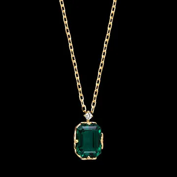 Elise Necklace – 9ct Yellow Gold, Synthetic Emerald and Diamond