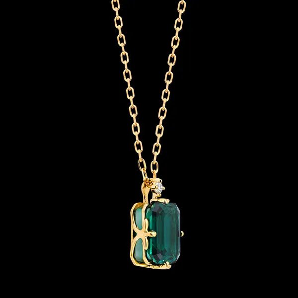 Elise Necklace – 9ct Yellow Gold, Synthetic Emerald and Diamond