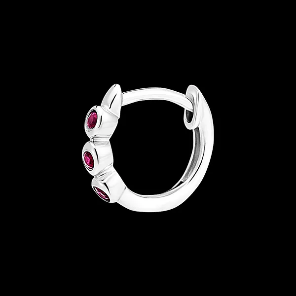 Hoop Earrings Bird of Paradise - Trio Ruby - 9 carat white gold and rubies