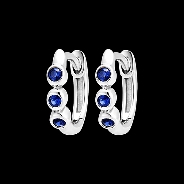 Hoop Earrings Bird of Paradise - Trio Sapphire - 9 carat white gold and sapphires