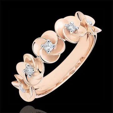 Ring Ontluiking - Kroon van rozen - 9 karaat roségoud met Diamanten