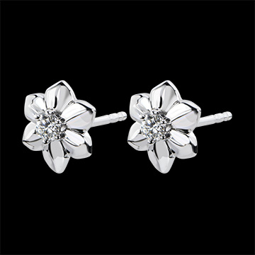 Oorbellen Ontluiking - Dahlia - 9 karaat witgoud met Diamant