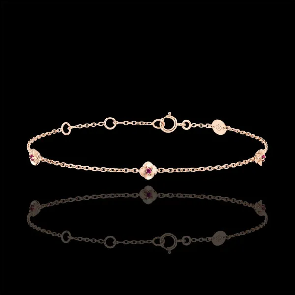 Armband Ontluiking - Kroon van rozen - robijn - roségoud 9 karaat