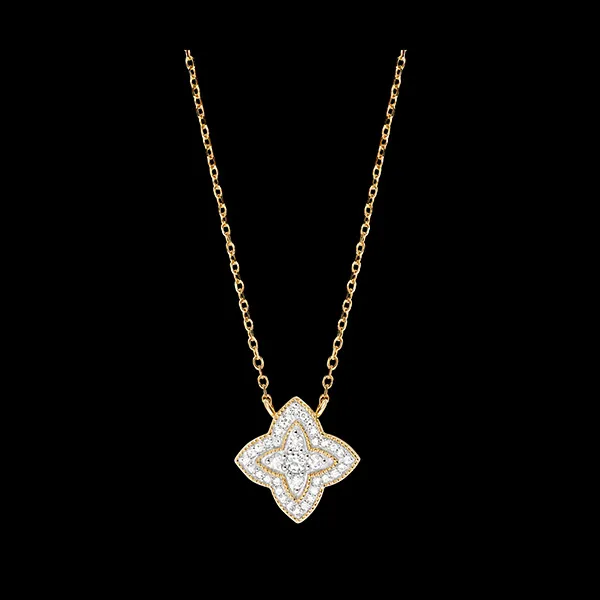 Diamantbloem Ketting - 18 karaat witgoud en geelgoud met diamanten