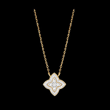 Diamantbloem Ketting - 9 karaat witgoud en geelgoud met diamanten