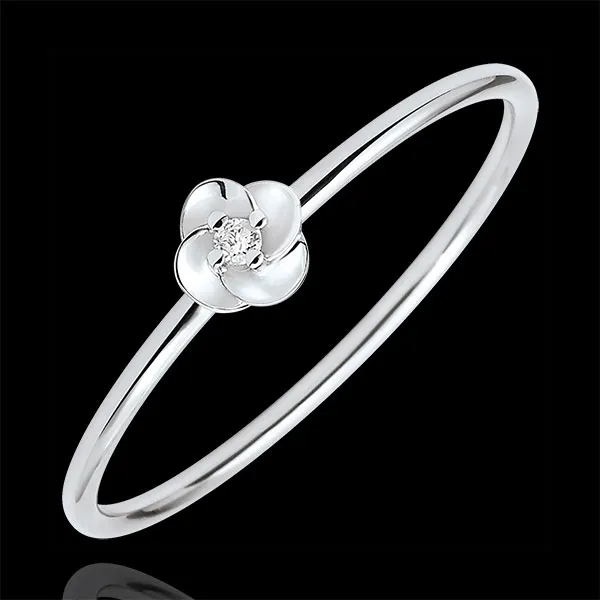 Ring Ontluiking - Eerste roze - klein model - 9 karaat witgoud met Diamant
