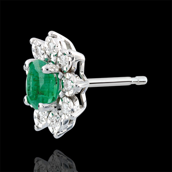 Oorbellen Eeuwige Edelweiss - Marguerite Illusie - smaragd en Diamanten - 9 karaat witgoud
