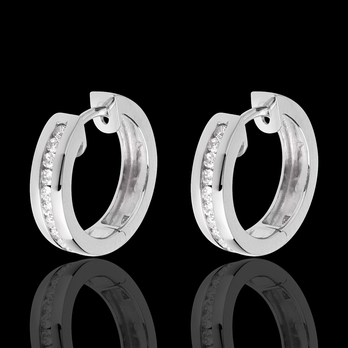 Orecchini Donna A Mezzocerchio In Oro Bianco 9K Con Zircone – Mondepetit In Elegante Scatola Regalo Con Certificato