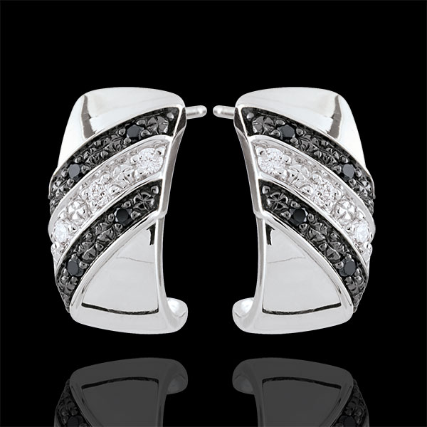 Orecchini Creoli Chiaroscuro - Crepuscolo - Oro bianco - 18 carati - Diamanti bianchi e diamanti neri