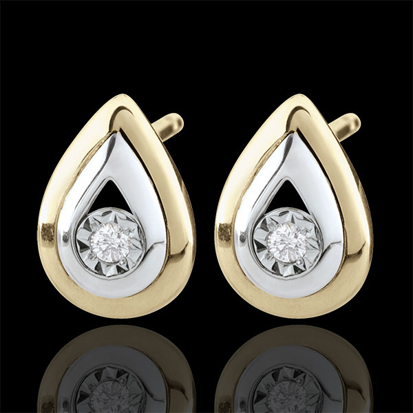Orecchini pendenti - Lacrime di Antilope - Oro giallo e Oro bianco - 9 carati - 2 Diamanti 