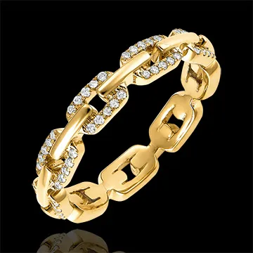 Ring Oriëntale Uitstraling - Cubaanse Schakel Diamanten variant - 18 karaat geelgoud en diamanten