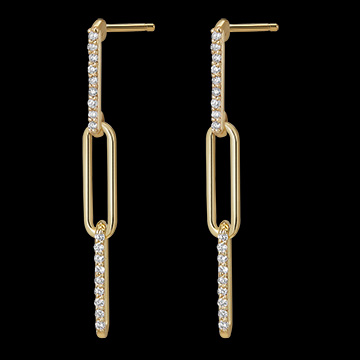 Regard d'Orient Drop Oorbellen - Pia - 3 Schakels - 9 karaat geelgoud en diamanten.