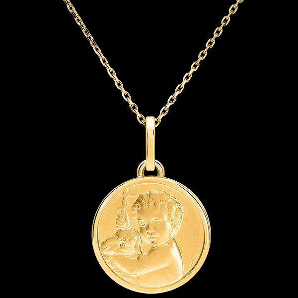Medalla Niño Divino y Cordero – Oro amarillo de 18 quilates