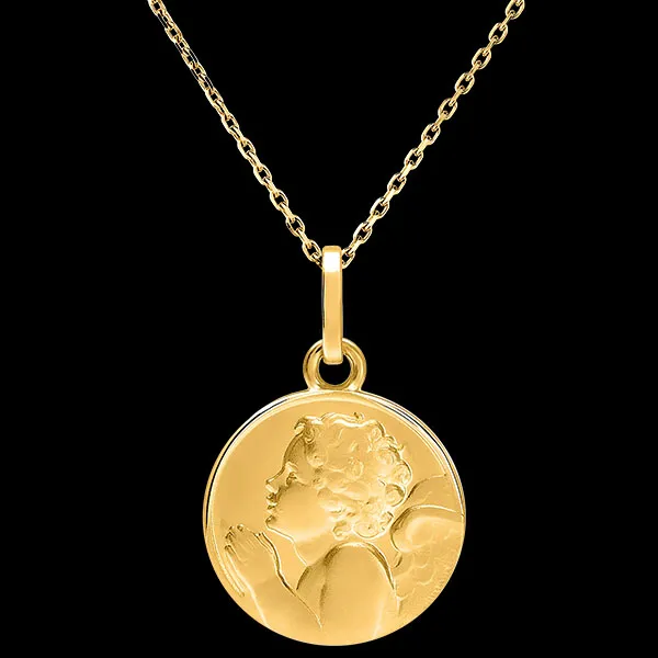 Medalla de Bautismo Ángel Orante - Oro Amarillo de 9 Quilates