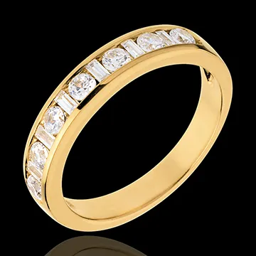 Alianza oro amarillo semi empedrado - engaste raíl - 0.57 quilates - 13 diamantes