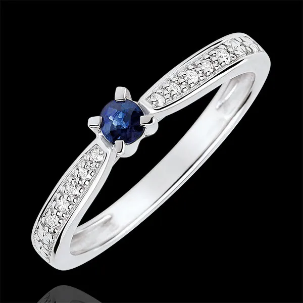 Anillo de compromiso solitario Garlane - zafiro y diamantes 0.14 quilates - oro blanco 18 quilates