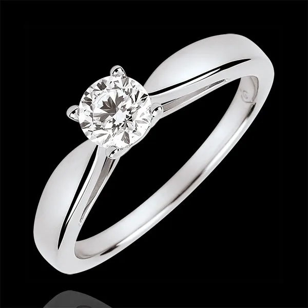 Solitario Caña - diamante de 0.4 quilates - oro blanco 9 quilates