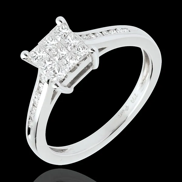 Anillo Damero - oro blanco empedrado 18 quilates 