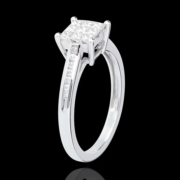 Anillo Damero - oro blanco empedrado 18 quilates 