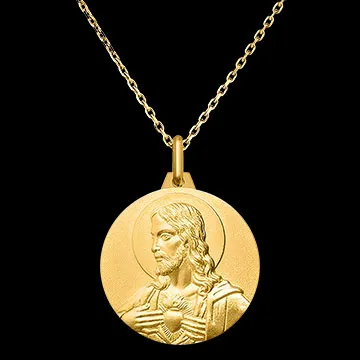 Medalla del Sagrado Corazón y Virgen María – Oro Amarillo de 18 quilates