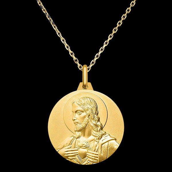 Medalla Sagrado Corazón y Virgen María – Oro Amarillo de 9 Quilates